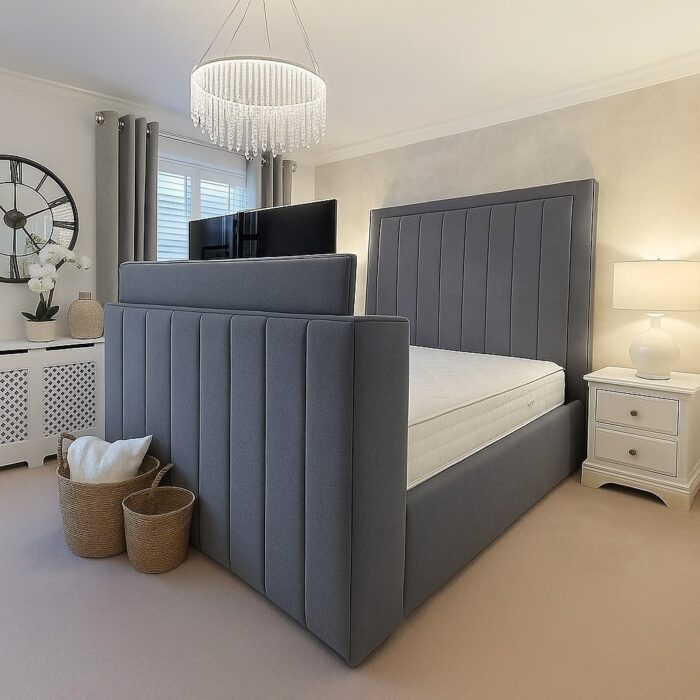 EliteView TV Bed – Luxury Upholstered Bed with Hidden TV - Image 1