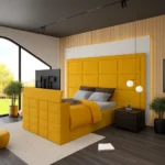 New York Upholstered TV Ottoman Bed with Broad Headboard Panel - Image 4