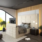 New York Upholstered TV Ottoman Bed with Broad Headboard Panel - Image 9