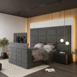 New York Upholstered TV Ottoman Bed with Broad Headboard Panel - Image 8