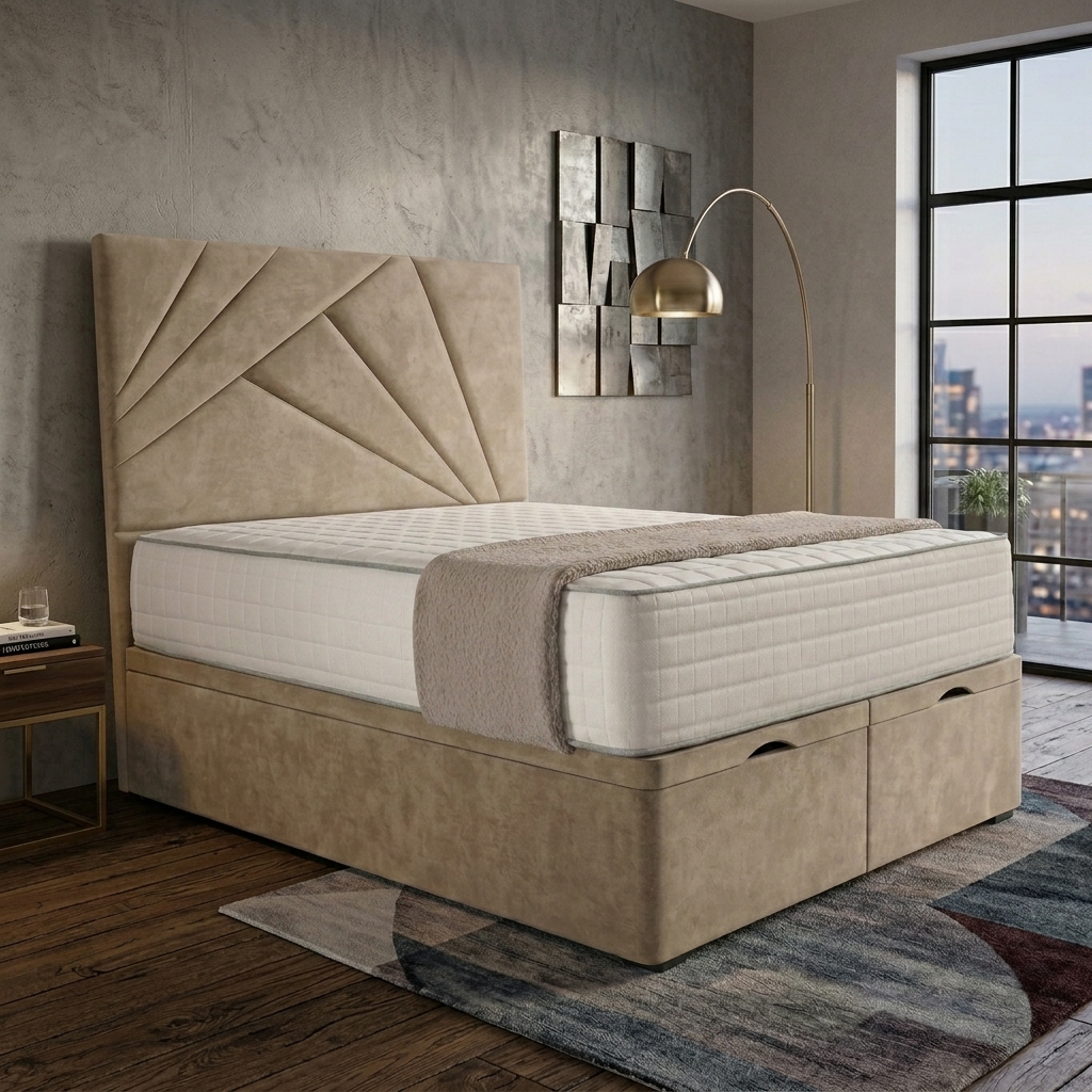 7696834906416207497 Royal Luxury EVA Divan Ottoman Storage Bed with Side & End Lift Opening Storage - Image 1
