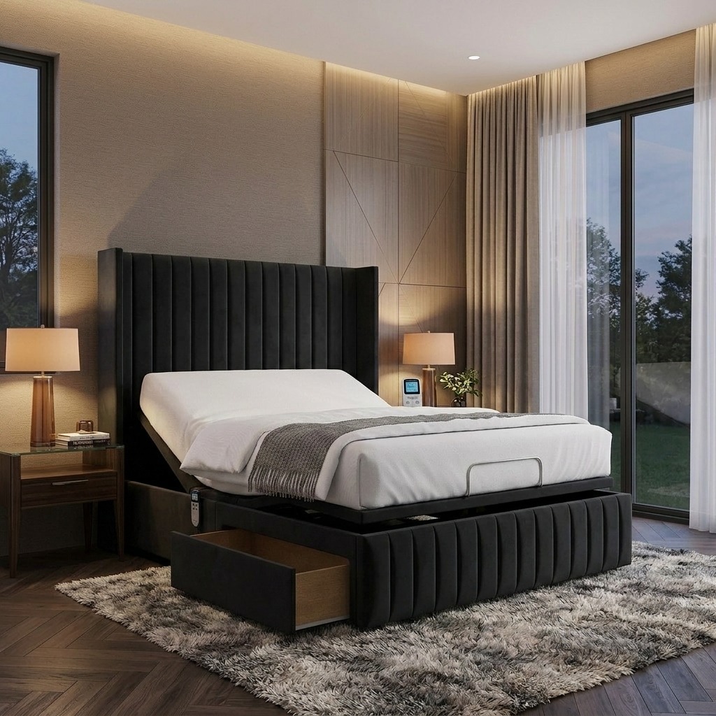 WhatsApp Image 2026-07-24 at 11.35.29 AM Romeo Mobility Divan Bed Adjustable Electric With Headboard with 2 Drawers on Footend - Image 1