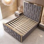 Gold Striped Luxury Royal High Headboard Bed with Gas lift Storage – Luxury Comfort & Smart Space Saving - Image 4