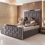 Gold Striped Luxury Royal High Headboard Bed with Gas lift Storage – Luxury Comfort & Smart Space Saving - Image 8