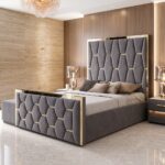 Gold Striped Luxury Royal High Headboard Bed with Gas lift Storage – Luxury Comfort & Smart Space Saving - Image 6