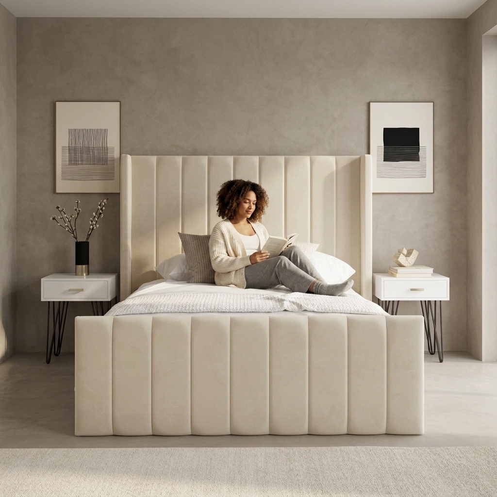 5287716058567317645 Luxury Winged Panel High Headboard Bed with Gas lift Storage – Luxury Comfort & Smart Space Saving - Image 1