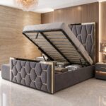Gold Striped Luxury Royal High Headboard Bed with Gas lift Storage – Luxury Comfort & Smart Space Saving - Image 2