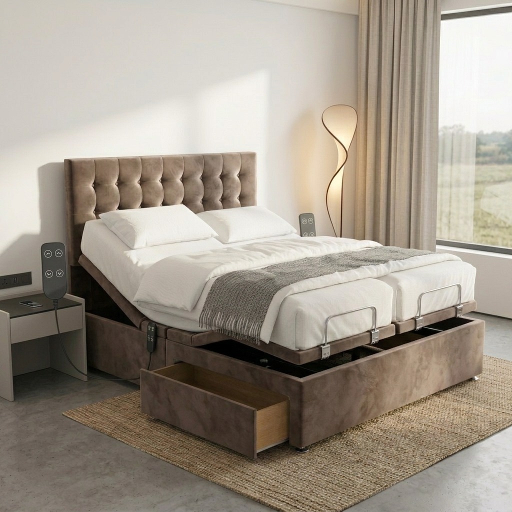 WhatsApp Image 2026-08-25 at 5.17.20 PM (1) Serena Mobility Bed Adjustable Electric Bed Frame With Headboard and 2 Drawers All Sizes - Image 1
